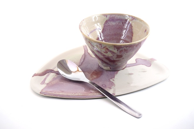 Kom Annabel in wit en rose glazuur